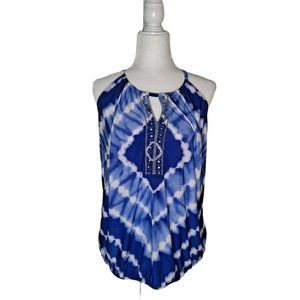 NWT INC Blue Embellished Tie Dye Top Xlarge